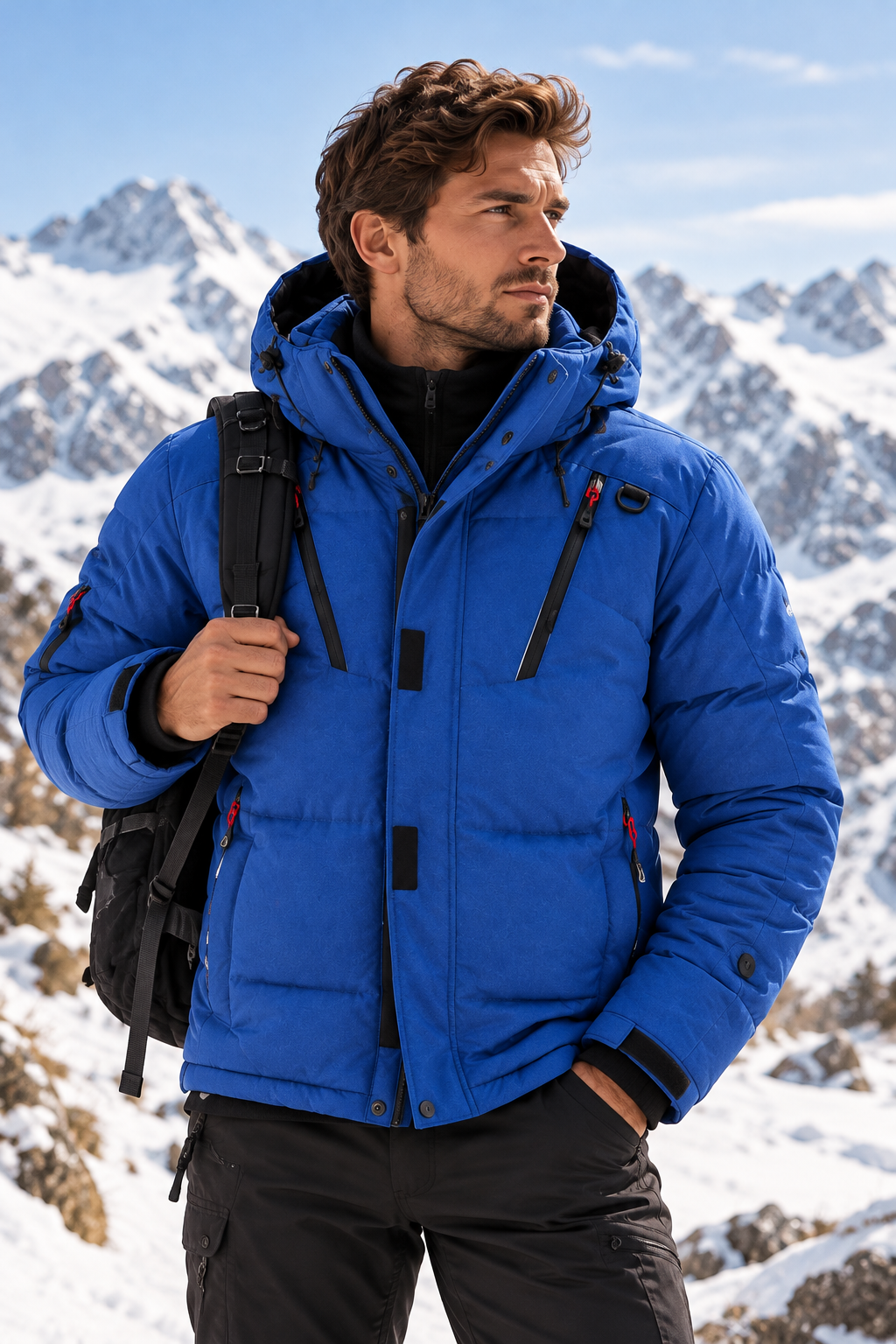 Men’s Duck Down Puffer Coat with Detachable Hood and Zip Pockets