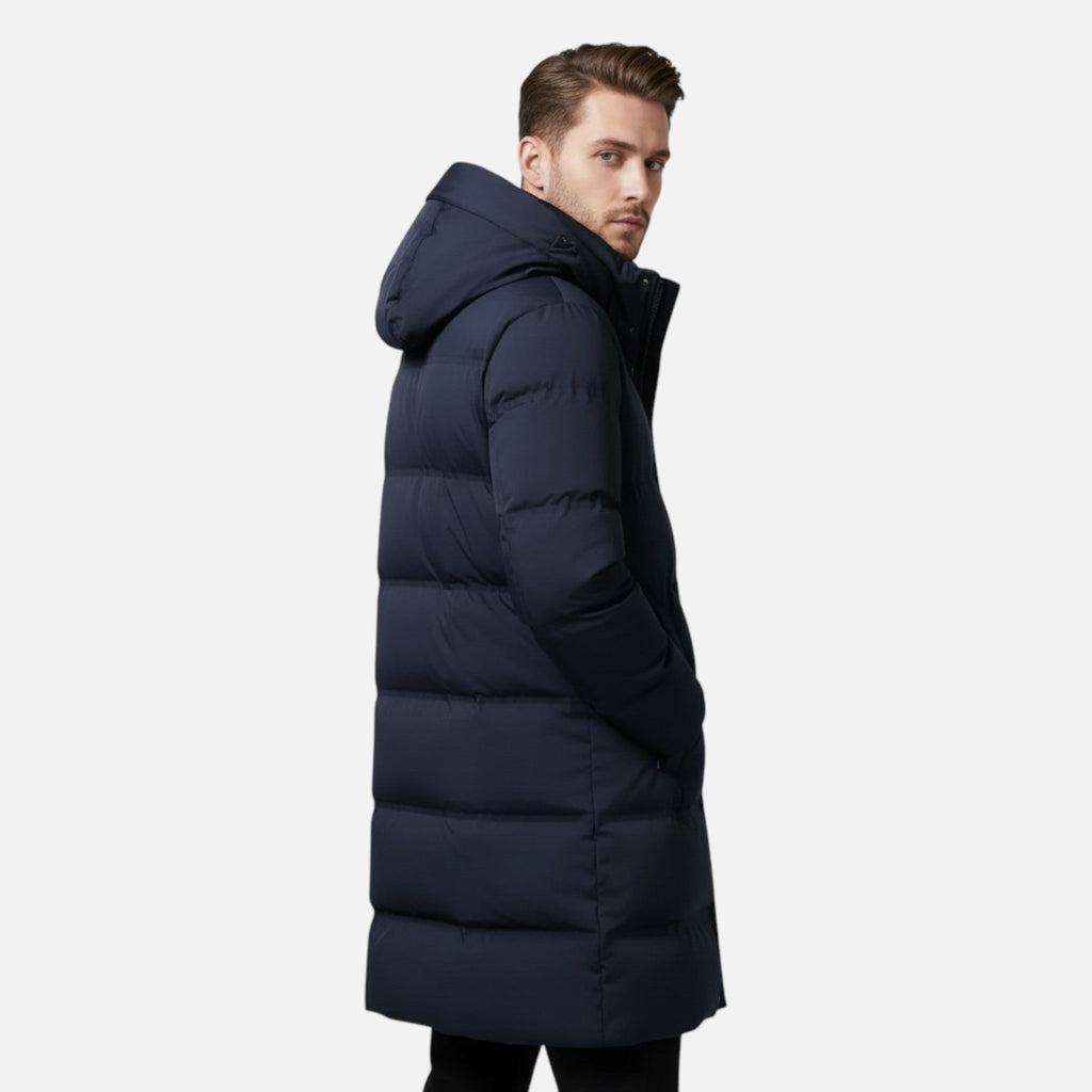 Men's Water Repellent Insulated Parka with Quilted Hood Concealed Zip and Pockets