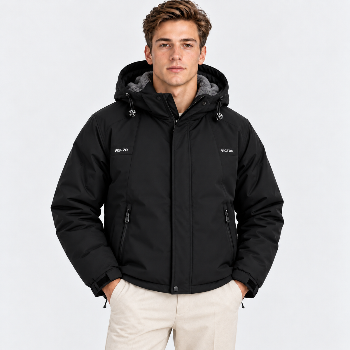 Men's Fleece-Lined Hooded Winter Jacket
