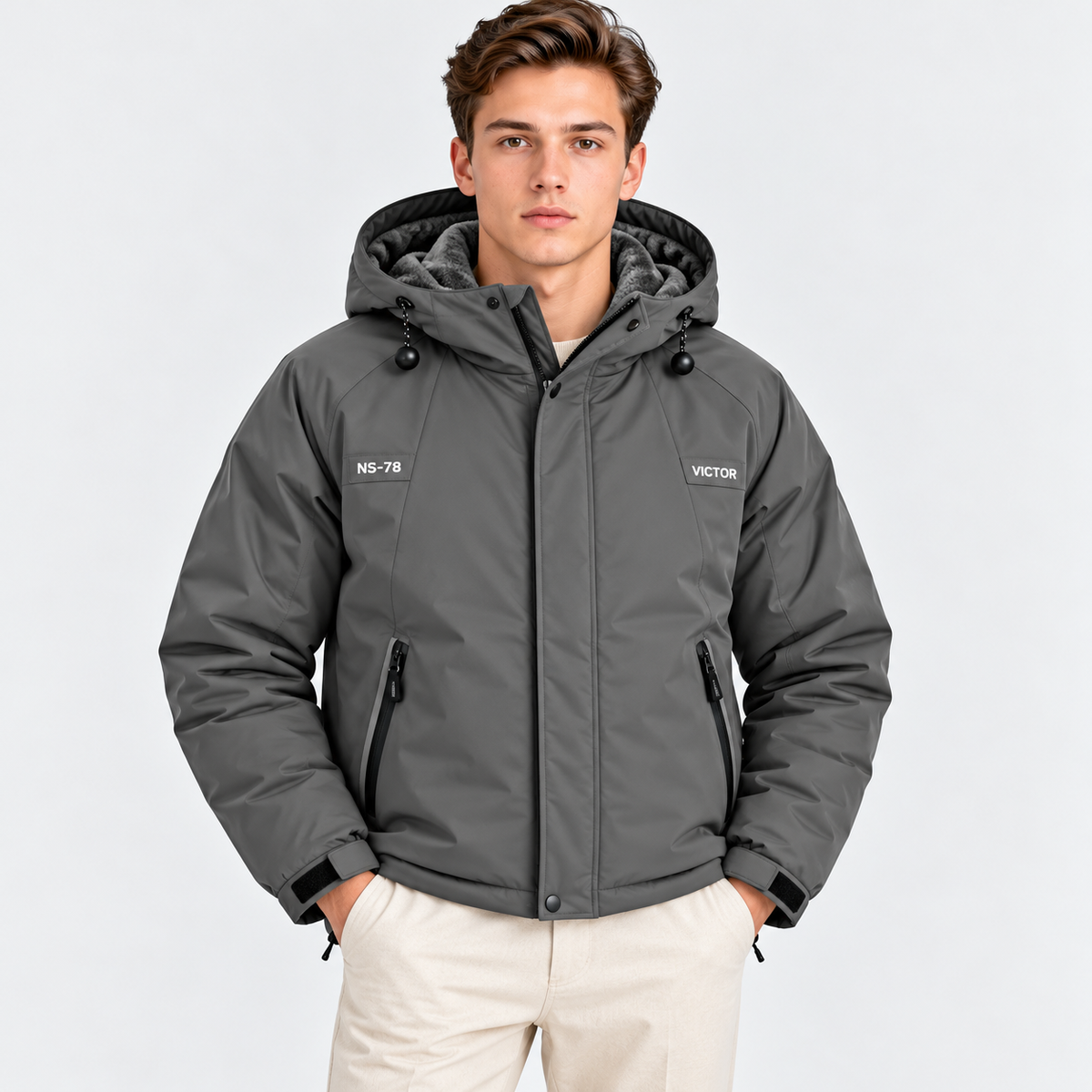 Men's Fleece-Lined Hooded Winter Jacket