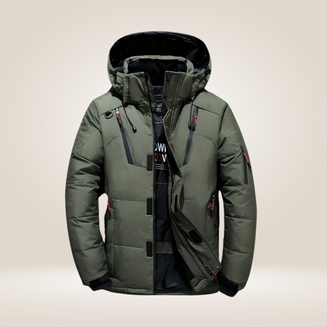 Men's Goose Down Puffer Jacket with Water Repellent Windproof Shell and Regular Fit
