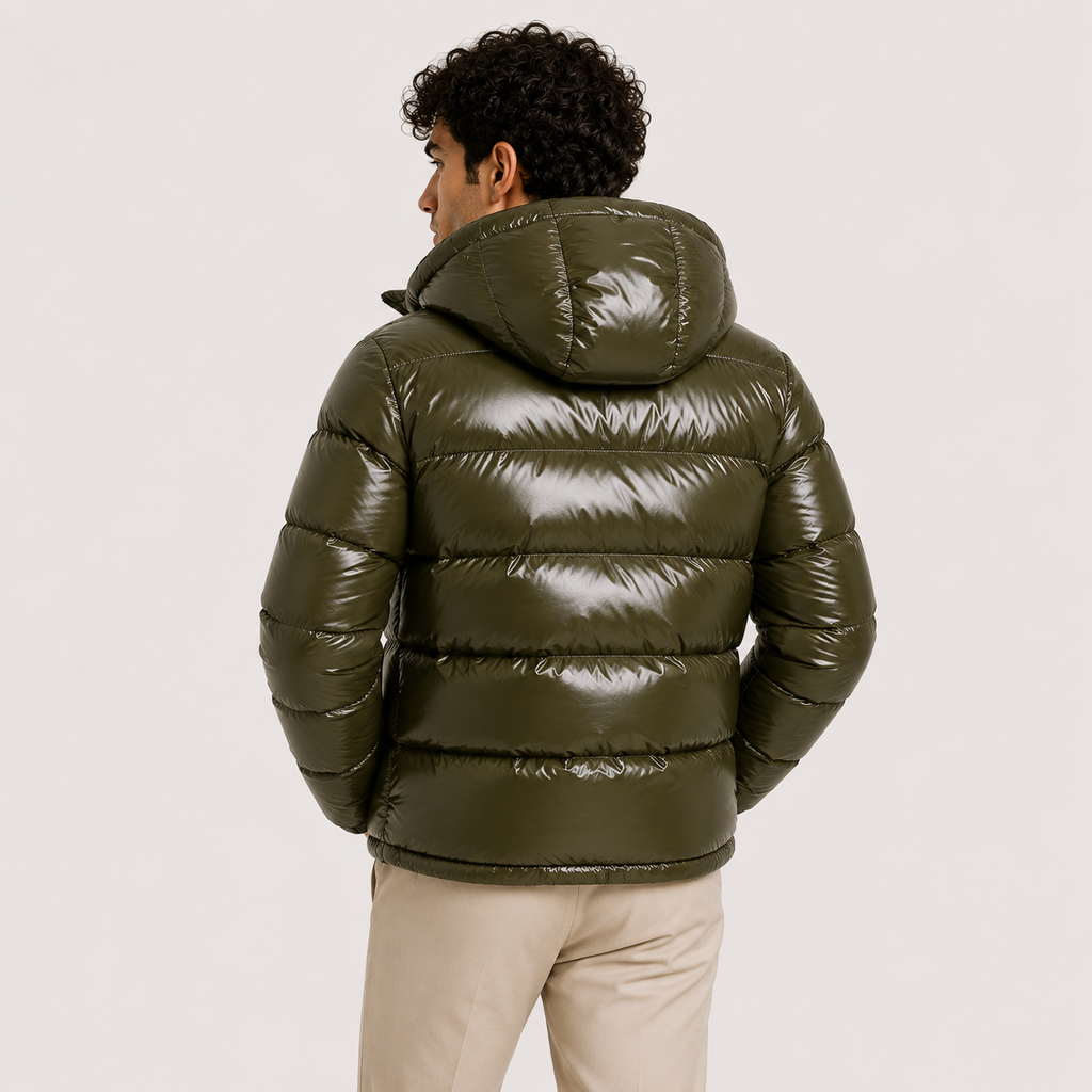 Men's Insulated Hooded Jacket Black Lightweight Polyester Winter Outerwear