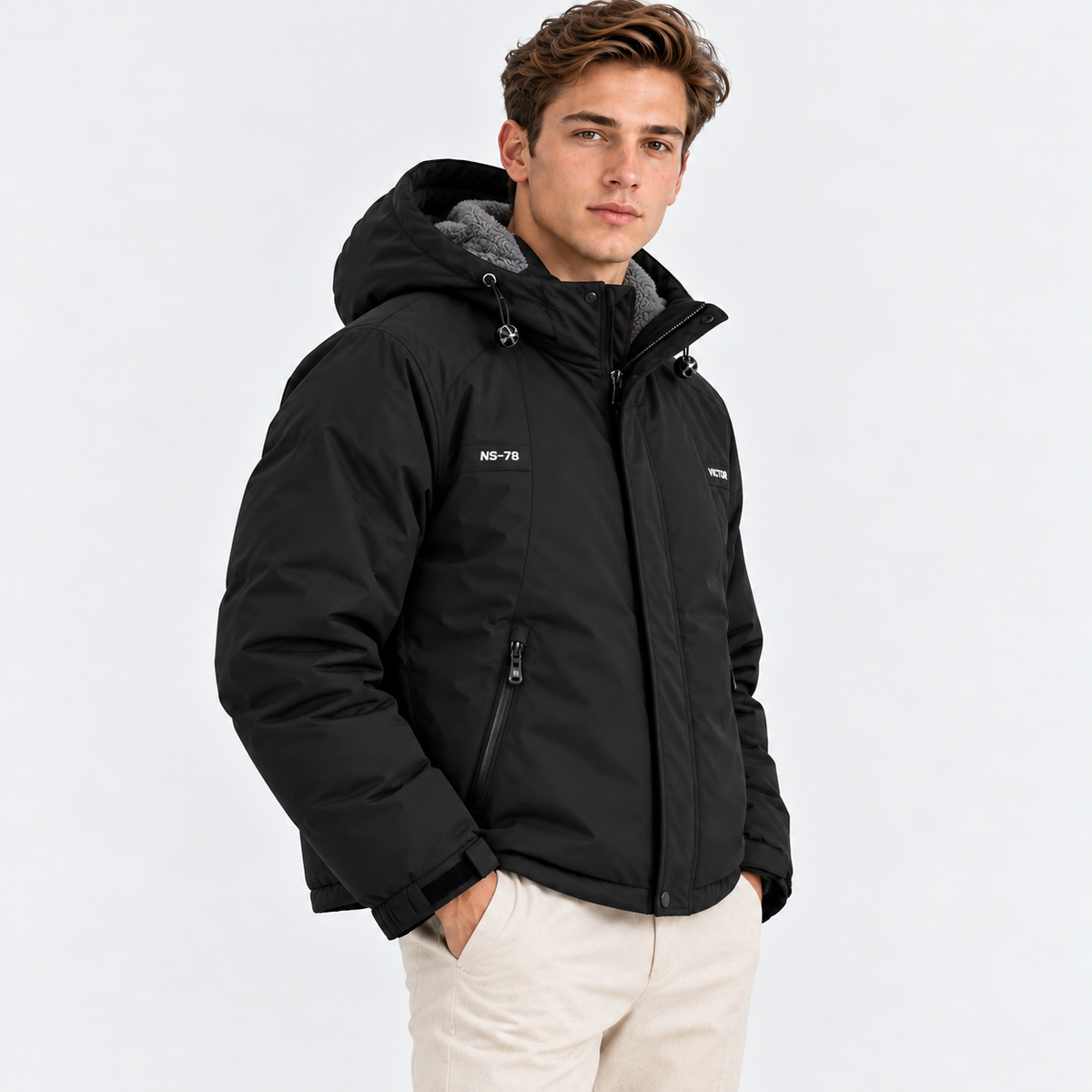 Men's Fleece-Lined Hooded Winter Jacket