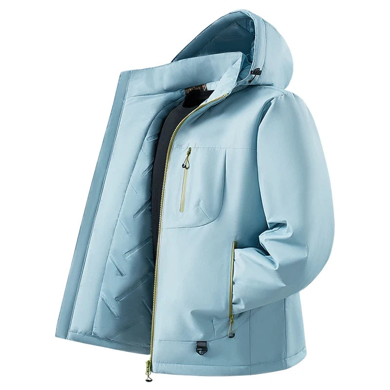 Men's Waterproof Fleece Lined Windbreaker Jacket with Hood and Padded Graphene Lining