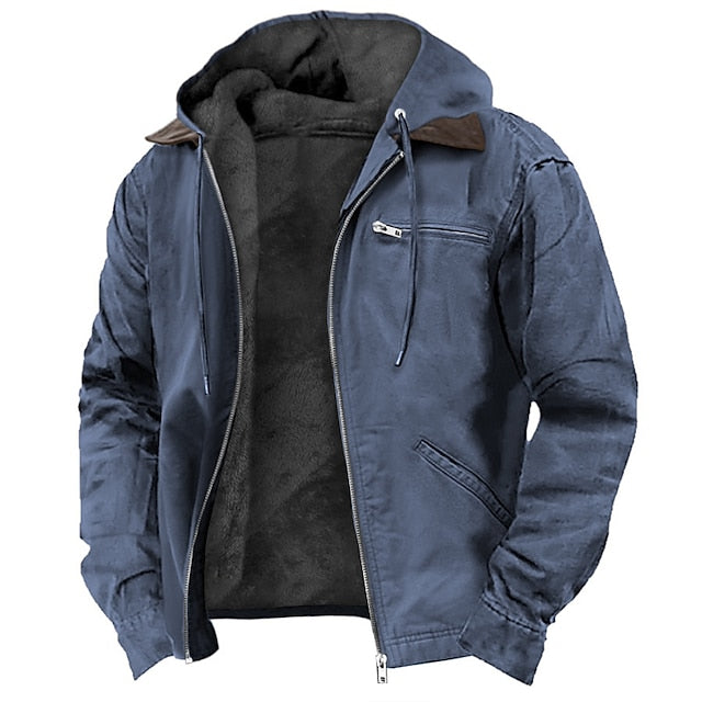 Men's Polyester Hooded Jacket | Elegant Loose Fit Winter Parka
