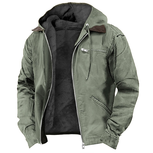 Men's Polyester Hooded Jacket | Elegant Loose Fit Winter Parka