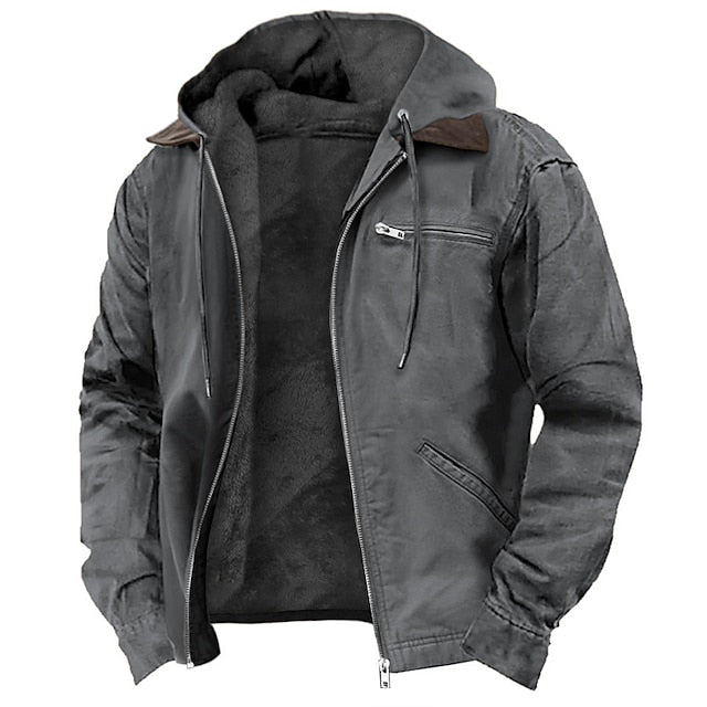 Men's Polyester Hooded Jacket | Elegant Loose Fit Winter Parka
