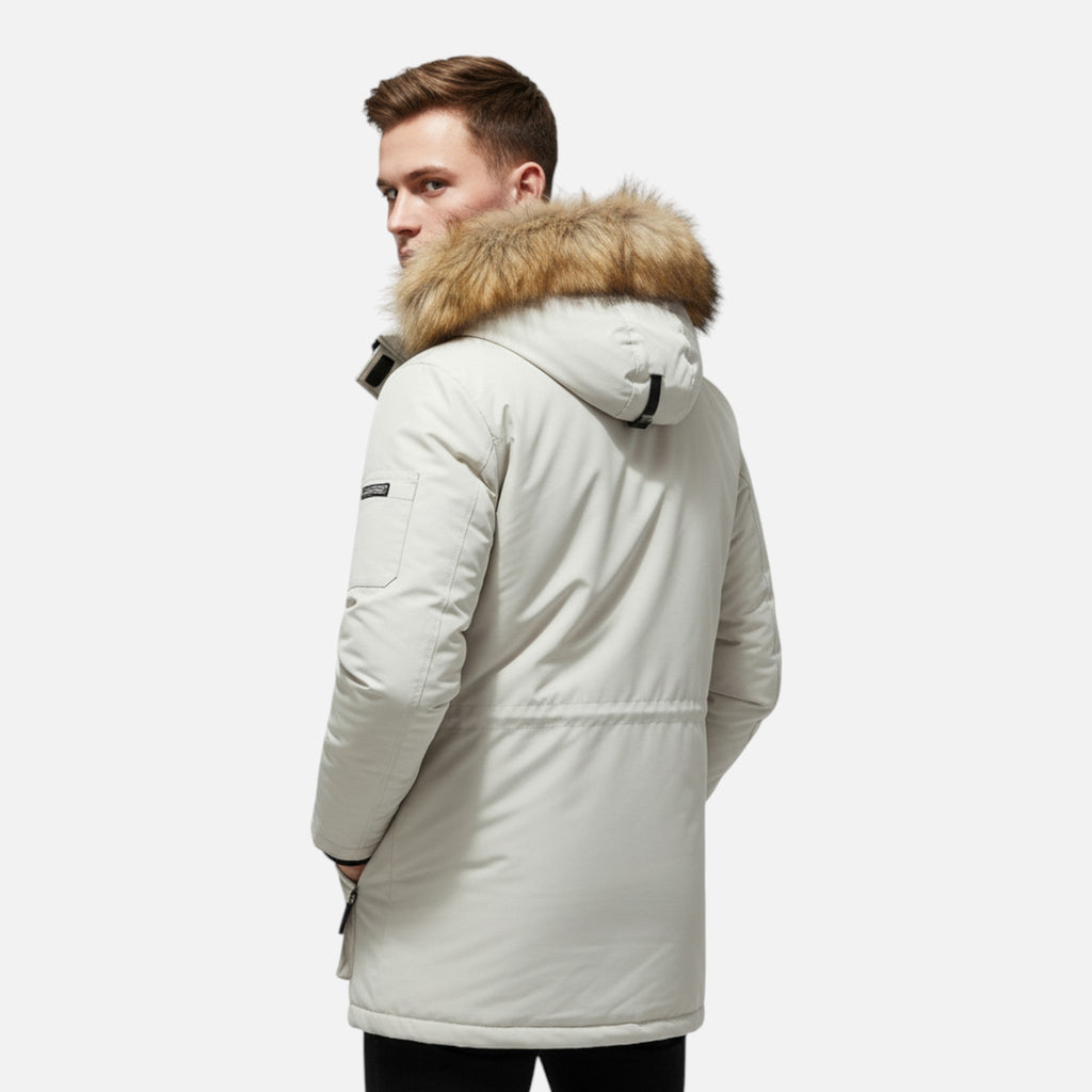 Men's Hooded Parka with Fleece Lining Synthetic Down Fill and Waterproof Shell