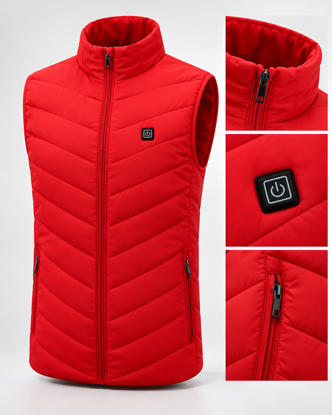Men's heated puffer vest showing the quilted fabric and practical side pockets