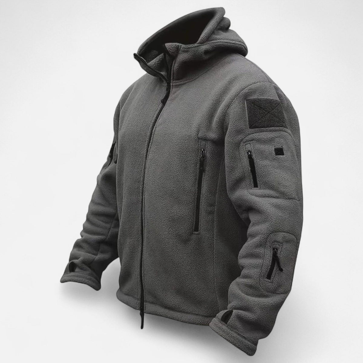 Men's Tactical Softshell Jacket with Fleece Lining Adjustable Hood and Zip Pockets
