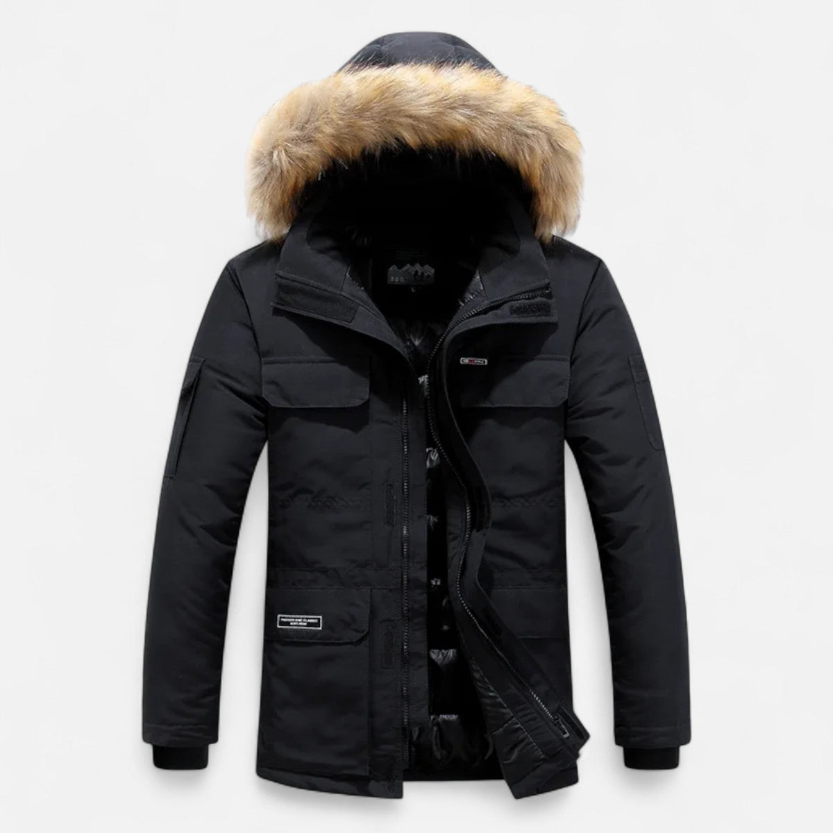 Men's Hooded Parka with Fleece Lining Synthetic Down Fill and Waterproof Shell