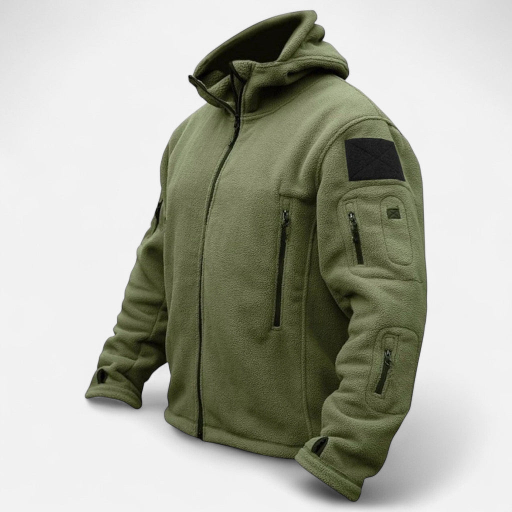 Men's Tactical Softshell Jacket with Fleece Lining Adjustable Hood and Zip Pockets