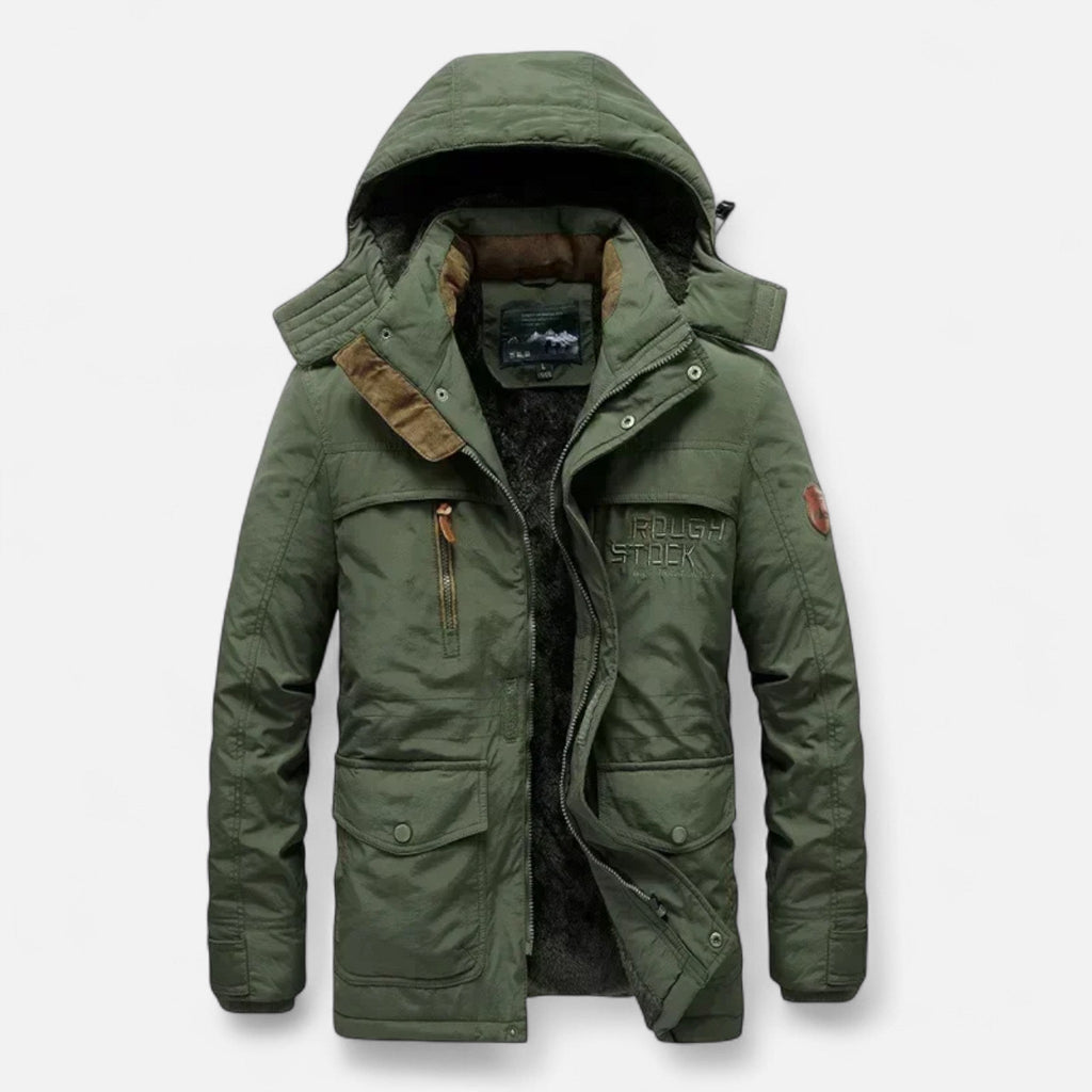 Men's Long Hooded Parka with Fleece Lining Water Repellent Windproof Polyester Shell
