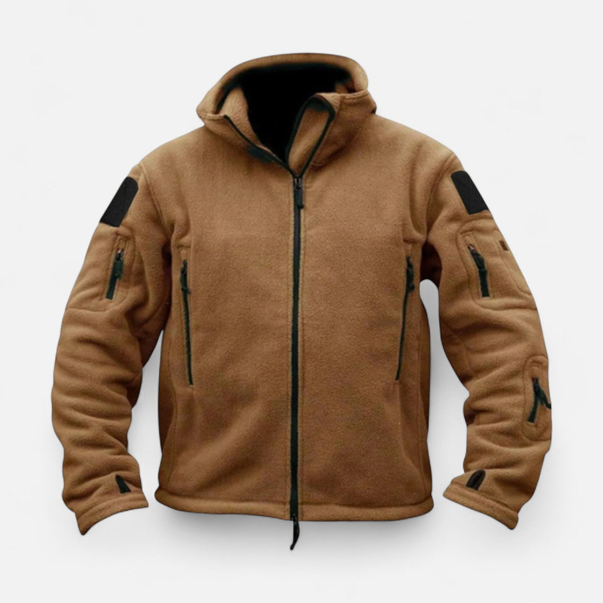 Men's Tactical Softshell Jacket with Fleece Lining Adjustable Hood and Zip Pockets