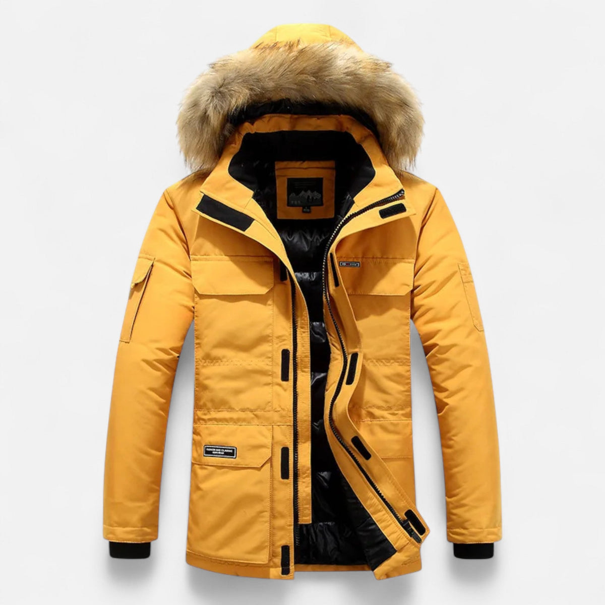 Men's Hooded Parka with Fleece Lining Synthetic Down Fill and Waterproof Shell