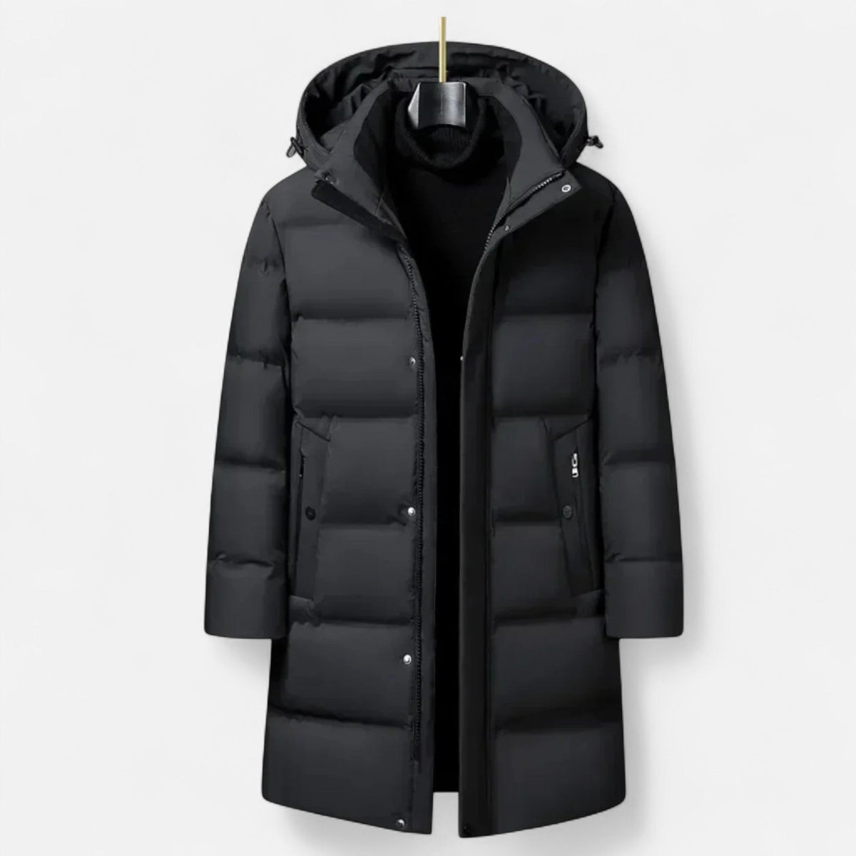 Men's Water Repellent Insulated Parka with Quilted Hood Concealed Zip and Pockets