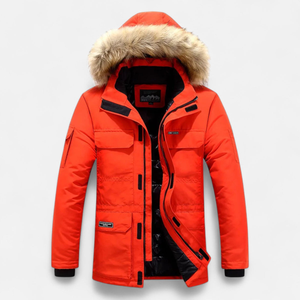 Men's Hooded Parka with Fleece Lining Synthetic Down Fill and Waterproof Shell