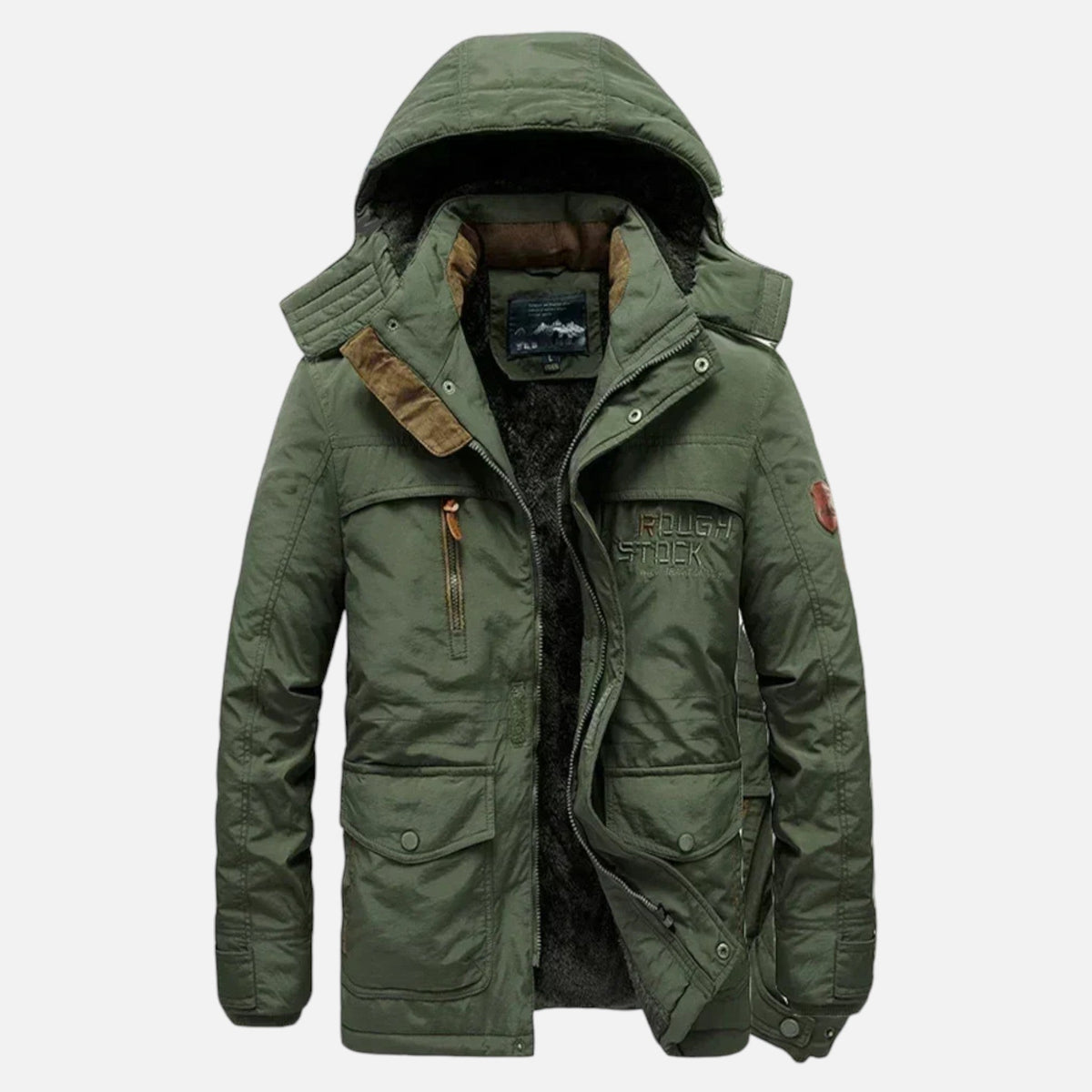 Men's Long Hooded Parka with Fleece Lining Water Repellent Windproof Polyester Shell