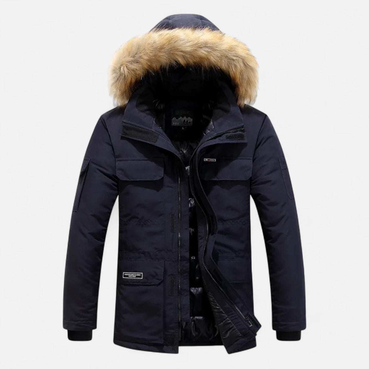 Men's Hooded Parka with Fleece Lining Synthetic Down Fill and Waterproof Shell