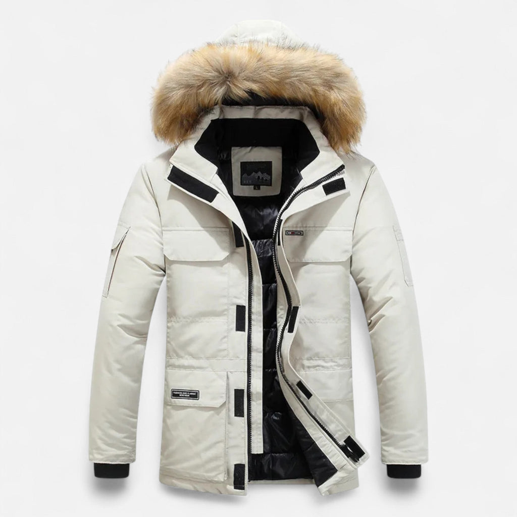Men's Hooded Parka with Fleece Lining Synthetic Down Fill and Waterproof Shell
