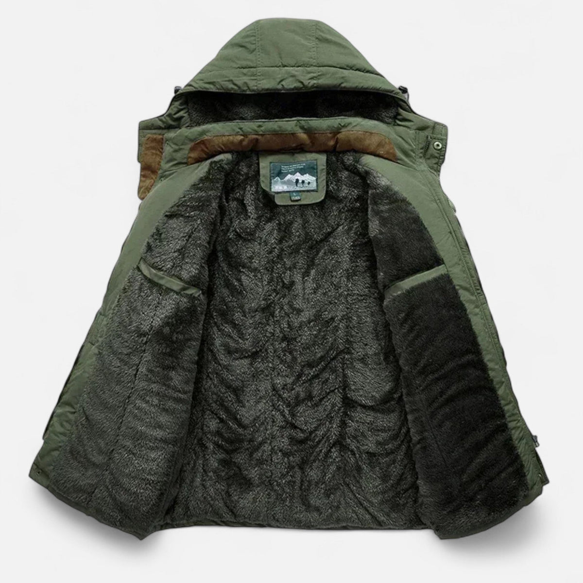 Men's Long Hooded Parka with Fleece Lining Water Repellent Windproof Polyester Shell