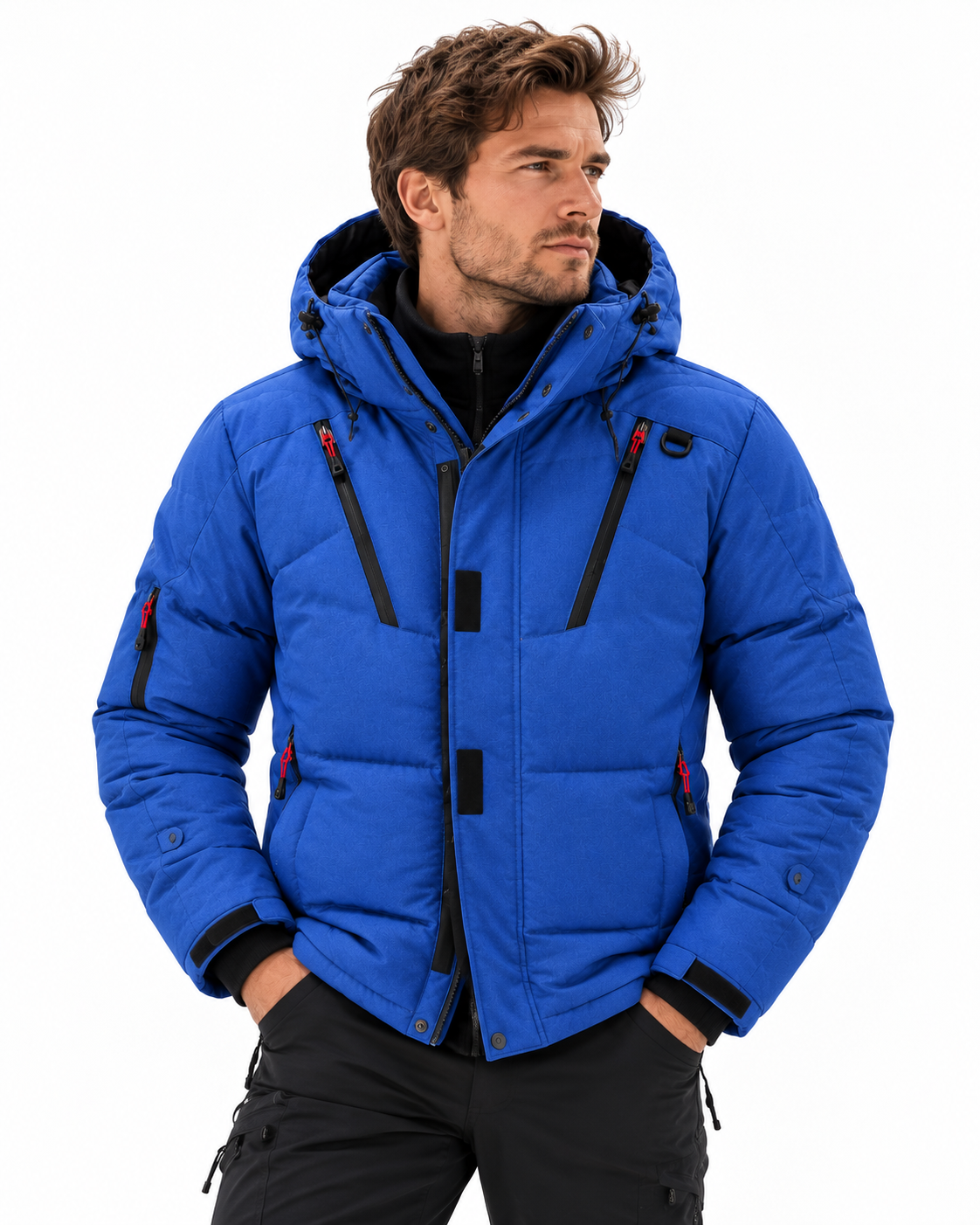 Men’s Duck Down Puffer Coat with Detachable Hood and Zip Pockets