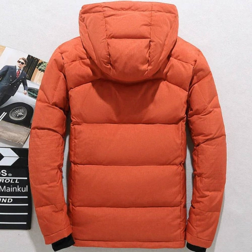 Men’s Duck Down Puffer Coat with Detachable Hood Zip Pockets and Polyester Shell