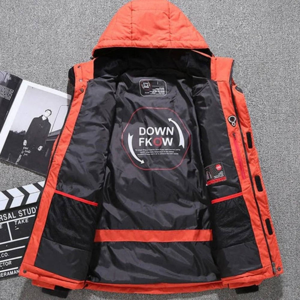 Men’s Duck Down Puffer Coat with Detachable Hood Zip Pockets and Polyester Shell