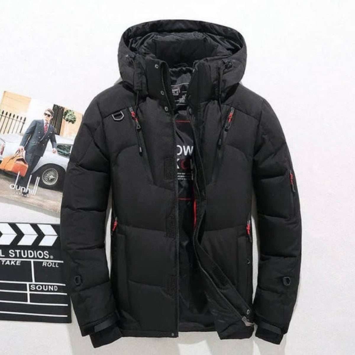 Men’s Duck Down Puffer Coat with Detachable Hood and Zip Pockets