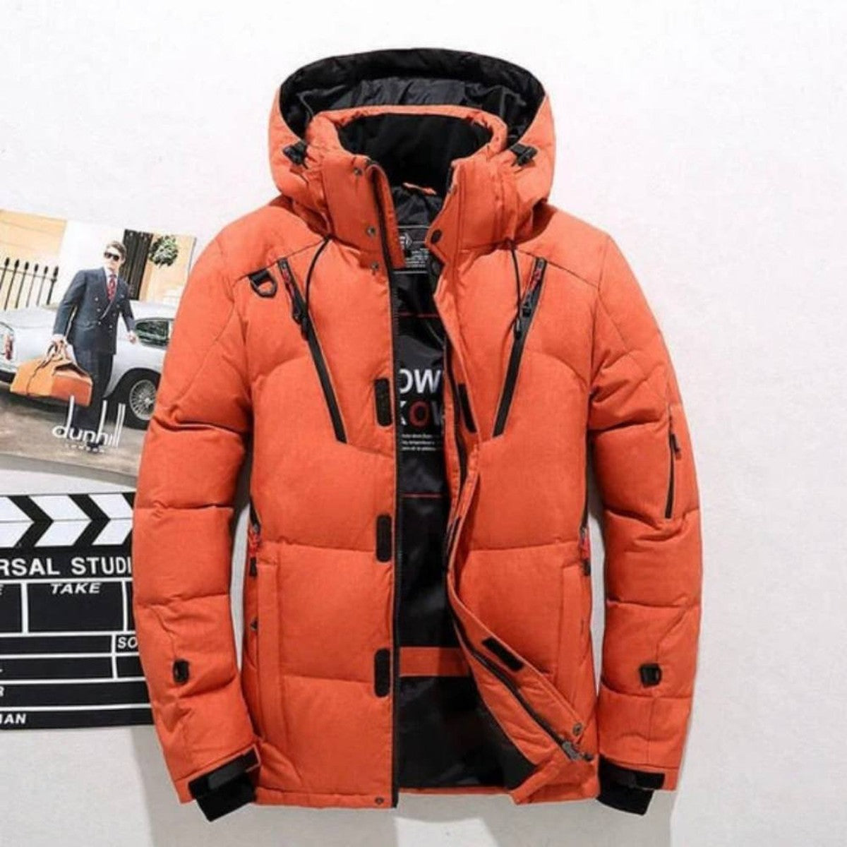 Men’s Duck Down Puffer Coat with Detachable Hood and Zip Pockets
