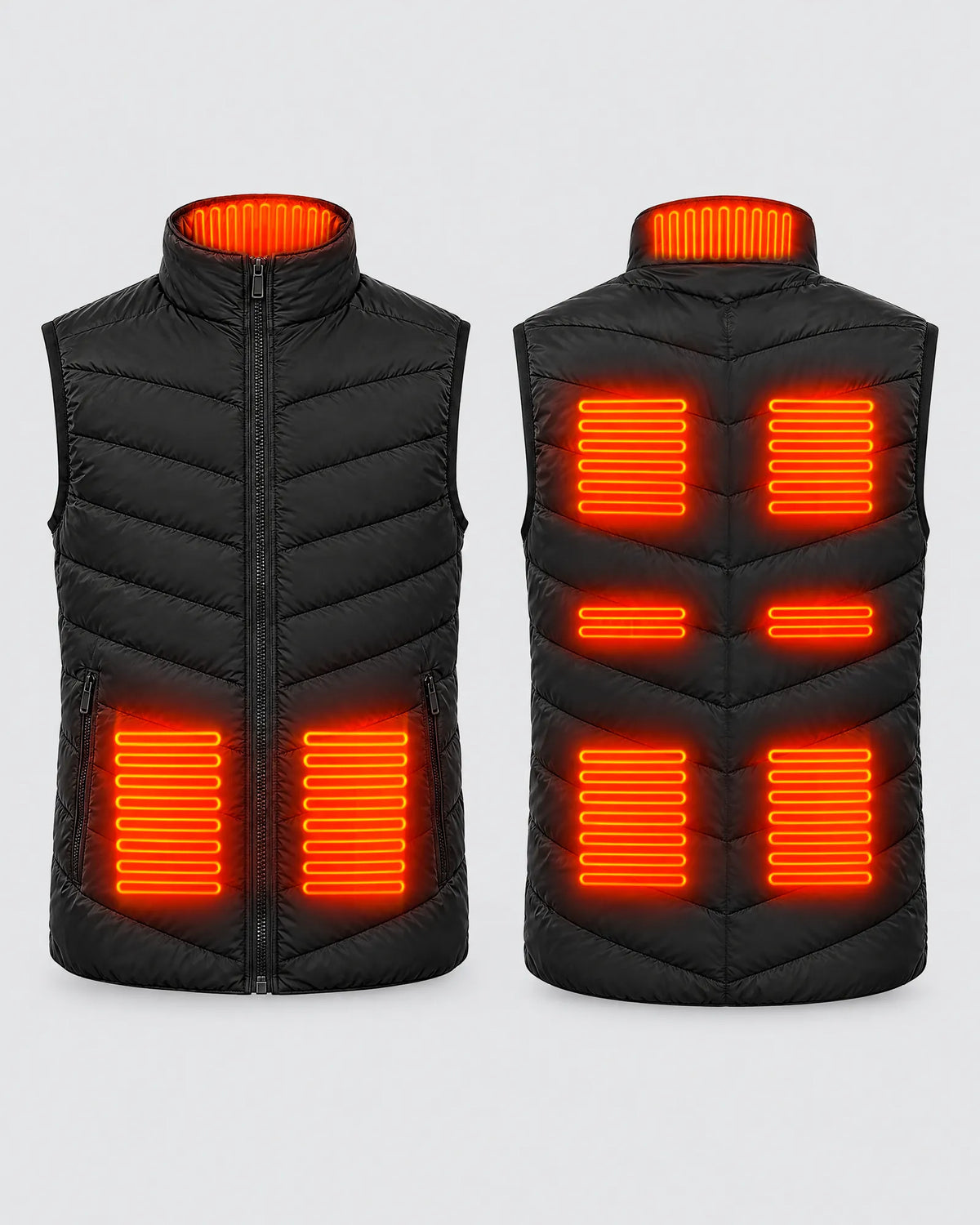 Men's heated vest heating zone diagram showing the placement of warming panels