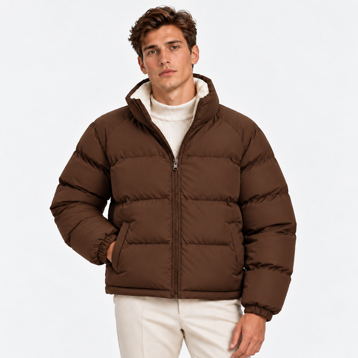 Sherpa-Lined Puffer Jacket for Winter