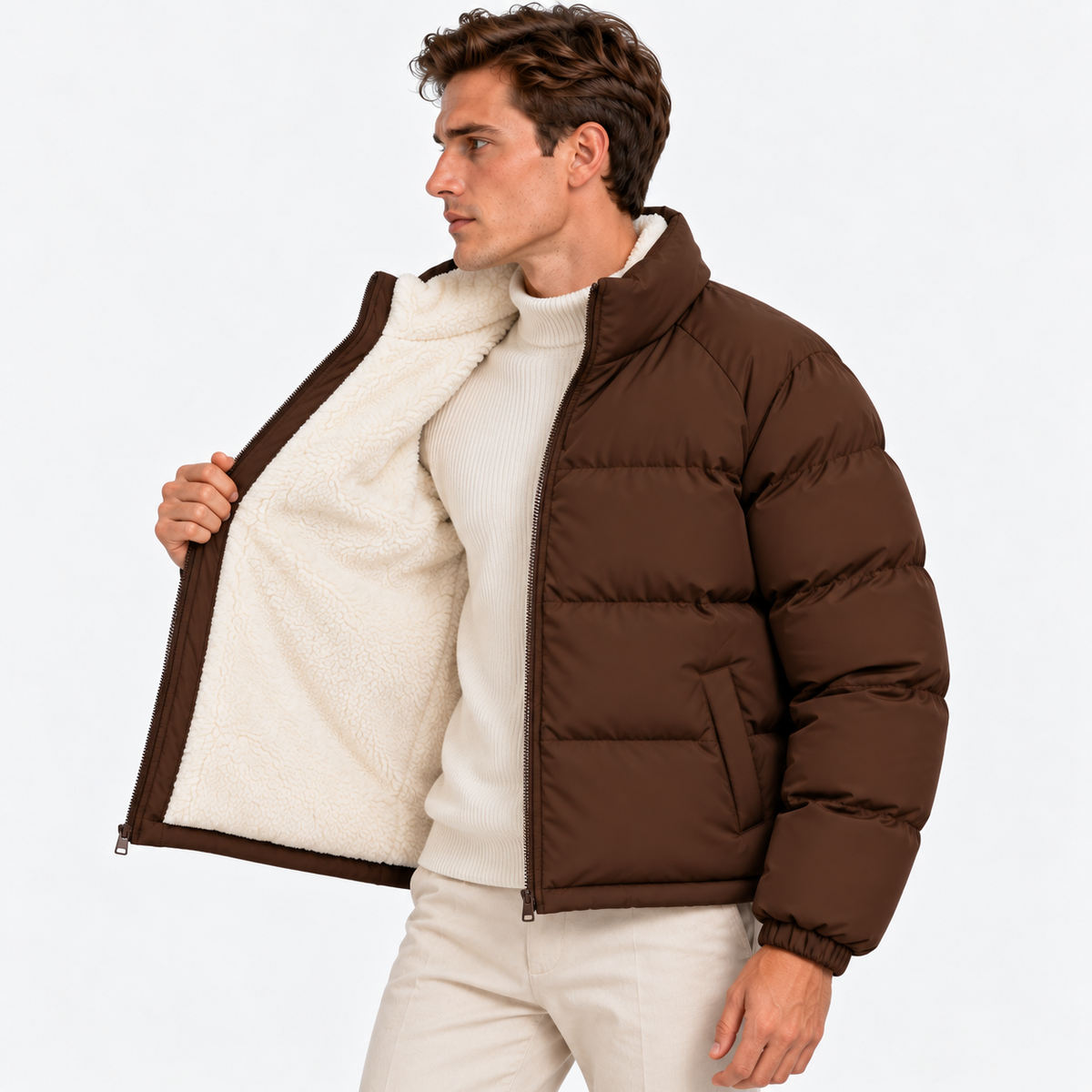 Sherpa-Lined Puffer Jacket for Winter