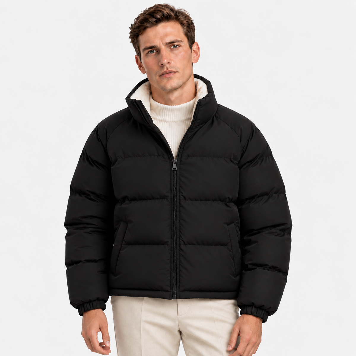 Sherpa-Lined Puffer Jacket for Winter