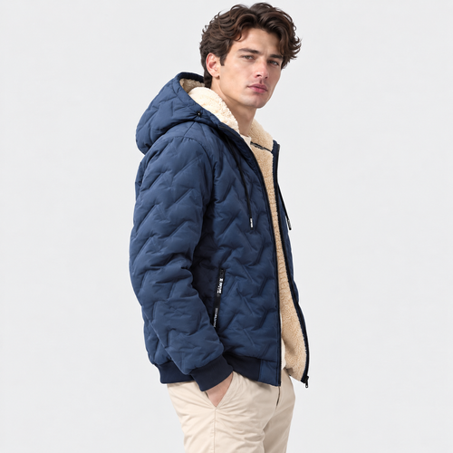 Men's Quilted Hooded Jacket with Sherpa Lining