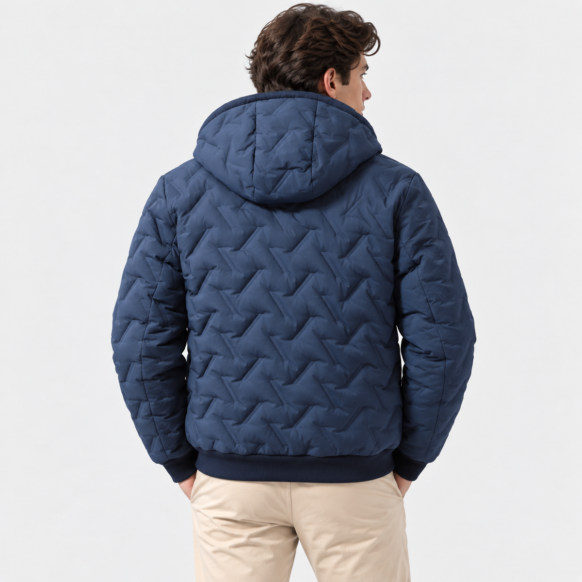 Men's Quilted Hooded Jacket with Sherpa Lining