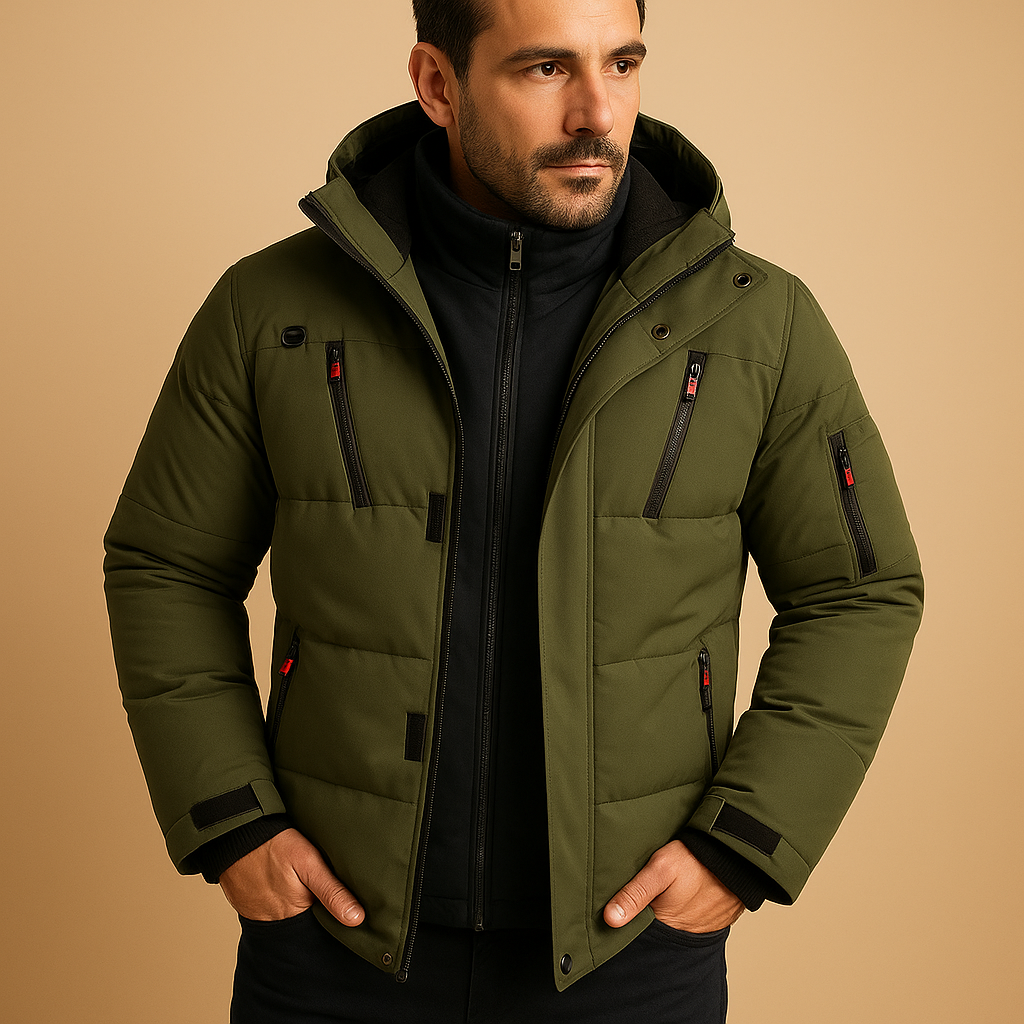 Men's Thick Padded Jacket with Windproof Zip Closure and Durable Shell for Daily Wear