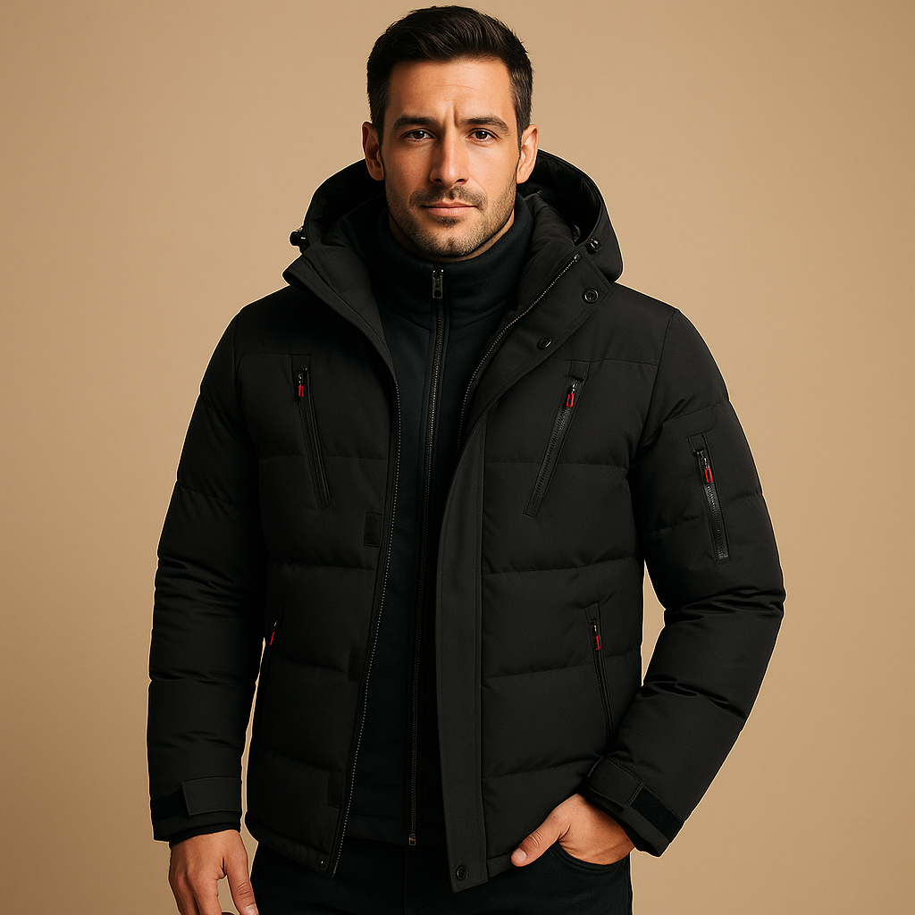 Men's Thick Padded Jacket with Windproof Zip Closure and Durable Shell for Daily Wear
